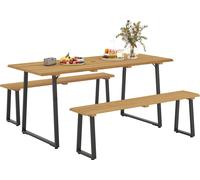 Outsunny Ensemble de salon 3 pièces en bois pour 6 personnes Table de salle à manger avec bancs