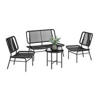 Outsunny Ensemble de salon de jardin 4 pièces en rotin, ensemble de meubles de jardin avec canapé 2 places, 2 chaises, table basse avec plateau en métal, structure en acier, salon d'extérieur pour