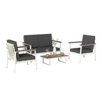 Outsunny Ensemble de salon de jardin 4 pièces, ensemble de meubles de jardin en bois d'acacia et métal avec canapé 2 places, 2 fauteuils, table basse, coussins, dossier tressé, salon d'extérieur, gris