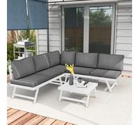 Outsunny Ensemble de salon de jardin 4 pièces, salon 4 pièces, 115 cm x 61 cm x 65 cm, Gris + Blanc