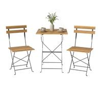 Outsunny Ensemble de Salon de Jardin Bistrot 3 Pièces, Mobilier de Terrasse avec 2 Chaises Pliantes et Table Carrée en Bois d'Acacia, Cadre en Métal, pour Balcon Patio Jardin, Naturel