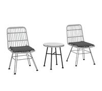 Outsunny Ensemble de table et chaises de jardin 3 pièces en rotin PE et acier, ensemble bistrot de jardin avec table basse en verre et 2 chaises, pour balcon, terrasse, cour extérieure, gris