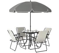 Outsunny Ensemble de table et chaises de jardin 6 pièces Meubles de jardin extérieur avec 4 chaises pliantes, table en verre et parasol pour terrasse, patio Crème