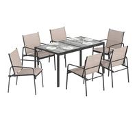 Outsunny Ensemble de Table et chaises de Jardin 7 pièces, mobilier de Jardin d'extérieur avec Table Effet Bois et 6 chaises avec Assise Respirante, Structure en Acier galvanisé, pour terrasse, Patio,
