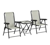 Outsunny Ensemble de table et chaises de terrasse d'extérieur 3 pièces meubles de jardin pliables avec structure en acier et porte-gobelet pour patio Crème