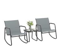 Outsunny Ensemble de Table et chaises de terrasse d'extérieur 3 pièces, mobilier de Jardin d'extérieur avec 2 chaises à Bascule, Table avec Plateau en Verre et Structure en Acier, pour Patio, Balcon,