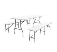 Outsunny Ensemble de tente à bière pliable 3 pièces avec table à bière, 2 bancs à bière, ensemble de meubles de jardin pour 6 personnes, matériel de camping, garden party, HDPE, blanc