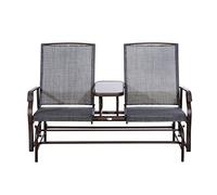 Outsunny Ensemble Design de Jardin Banc Double Chaise à Bascule + Table Basse Chocolat Noir Gris
