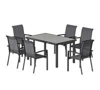 Outsunny Ensemble d'extérieur 7 pièces avec table de jardin en 2 sections et 6 chaises empilables en texteline, Gris