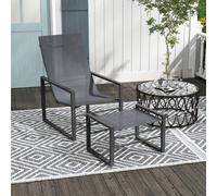 Outsunny Ensemble fauteuil relax de jardin avec repose-pieds, chaise longue, structure métal et tissu mesh aéré - gris