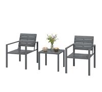 Outsunny Ensemble jardin 3 pièces avec 2 chaises d'extérieur et table basse, en HDPE et métal, Gris foncé
