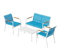 Outsunny Ensemble jardin 4 places Canapé, Fauteuils, Table en métal, Bleu.