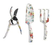 Outsunny Ensemble Jardinage 3 pcs Aluminium - sécateur, truelle, râteau à Main, Motif Floral - Idéal pour Taille et Entretien des Plantes