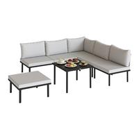 Outsunny Ensemble lounge de jardin 5-6 personnes Set lounge avec canapé 2 places, 2 chaises, fauteuil d'angle, table à lames, pouf