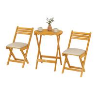 Outsunny Ensemble mobilier balcon 3 pièces bois FSC pliable set de jardin avec table ronde 2 chaises coussins respirants assise lamellée