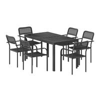 Outsunny Ensemble Repas Extérieur 6 Personnes, Table et Chaises avec Trou Parasol, Noir