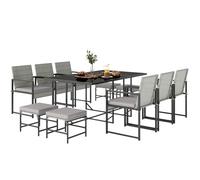 Outsunny Ensemble repas patio 11 pièces, mobilier extérieur avec 6 fauteuils, 4 poufs, Gris