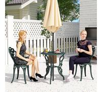 Outsunny Ensemble Salon de Jardin 2 Places 2 chaises + Table Ronde Style néo-rétro Motif Rose Lignes fuselées Fonte d'aluminium Vert Vieilli