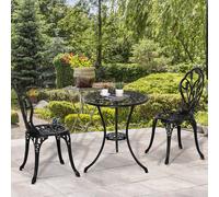 Outsunny Ensemble Salon de Jardin 2 Places 2 chaises + Table Ronde Fonte d'aluminium Imitation Fer forgé Noir| Aosom France