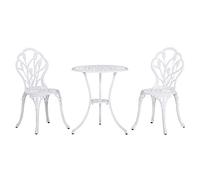 Outsunny Ensemble Salon de Jardin 2 Places 2 chaises + Table Ronde Fonte d'aluminium Imitation Fer forgé Blanc