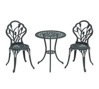 Outsunny Ensemble Salon de Jardin 2 Places 2 chaises + Table Ronde Fonte d'aluminium Imitation Fer forgé Vert