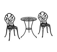 Outsunny Ensemble Salon de Jardin 2 Places 2 chaises + Table Ronde Fonte d'aluminium Imitation Fer forgé Noir