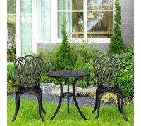 Outsunny Ensemble Salon de Jardin 2 Places 2 chaises + Table Ronde style charme rétro en fonte d'aluminium, noir