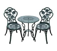 Outsunny Ensemble Salon de Jardin 2 Places, 2 chaises + Table Vert Vieilli | Style néo-rétro, Motif Rose, Lignes Fuselées, Fonte D'aluminium