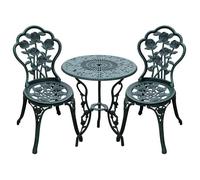 Ensemble Salon De Jardin 2 Places 2 Chaises + Table Ronde Style N?O-R?Tro Motif Rose Lignes Fusel?Es Fonte D'aluminium Vert Vieilli