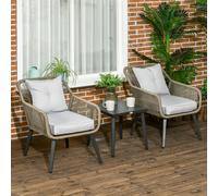 Outsunny Ensemble salon de jardin 3 pièces 2 chaises + table basse coussins déhoussables polyester résine tressée PE acier gris | Aosom France