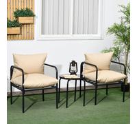 Outsunny Ensemble salon de jardin 3 pièces 2 personnes avec 2 fauteuils et 1 table basse ronde, métal, noir et beige