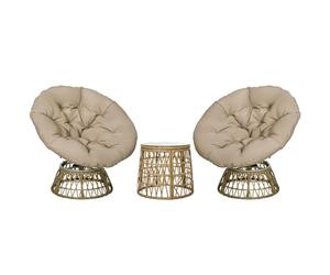 Outsunny Ensemble Salon de Jardin 3 pièces avec 2 fauteuils papasan pivotant et 1 Tables Basse Ronde 2 Grands Coussins fourni Polyester résine tressée Marron