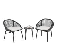 Outsunny Ensemble Salon de Jardin 3 pièces pour 2 Personnes avec Coussins d'assise Moelleux avec Corde en résine tressée et Acier époxy Noir