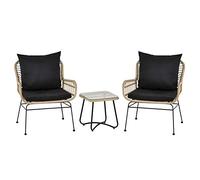 Outsunny Ensemble Salon de Jardin 3 pièces Style Exotique 2 fauteuils avec Coussins + Table Basse résine tressée Beige métal époxy Noir