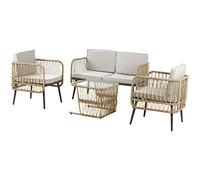 Outsunny Ensemble Salon de Jardin 4 pièces canapé 2 Places + 2 fauteuils + 1 Table Basse Plateau Verre trempé 8 Coussins - résine tressée et métal - Beige