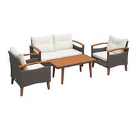 Outsunny Ensemble Salon de Jardin 4 pièces mobilier de Jardin en rotin PE canapé 2 Places 2 fauteuils avec Coussins et Plateau en Bois d'acacia crème