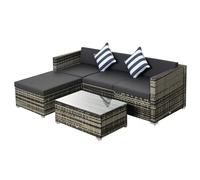 Outsunny Ensemble salon de jardin 5 pièces ensemble canapé d'angle 4 personnes résine tressée avec table basse plateau verre trempé coussins déhoussables gris