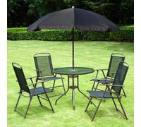 Outsunny Ensemble salon de jardin 6 pcs - table ronde + 4 chaises pliables + parasol - acier époxy café textilène polyester noirnull