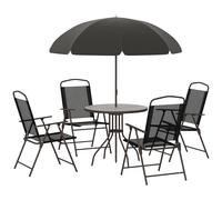Outsunny Ensemble Salon de Jardin 6 Pcs Table Ronde Parasol Noir