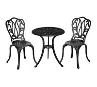 Outsunny Salon de Jardin Exterieur, Ensemble Table Ronde et chaises Structure en Aluminium, Table de bistrot avec Trou pour Parasol mobilier de Jardin Cours terrasses balcons Bords de Piscine, Noir