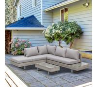 Outsunny Ensemble salon de jardin d'angle 5 places design contemporain coussins déhoussables table basse acier époxy résine tressée grise