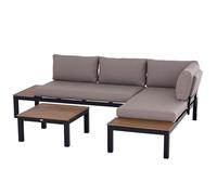 Outsunny Ensemble Salon de Jardin d'angle Design Contemporain 5 Places Coussins Marron Table Basse alu. Noir et Imitation Bois