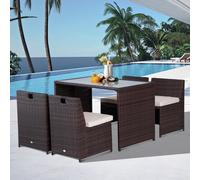 Outsunny Ensemble salon de jardin encastrable 4 chaises monoblocs avec coussins déhoussables et table résine tressée chocolat
