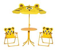Outsunny Salon de jardin enfant Tigre – Table ronde, 2 chaises pliables, parasol Jaune