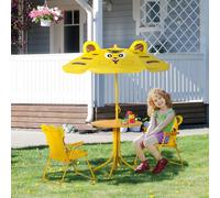 Outsunny Ensemble Salon de Jardin Enfant 4 pcs Design Tigre - Table Ronde + 2 chaises Pliables + Parasol - métal époxy Oxford Jaune