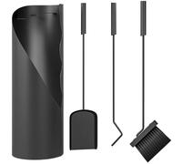 Outsunny Ensemble Serviteur de Cheminée 4 Pièces avec Balai, Pelle Noir | en Métal, Ensemble d'Outils de Cheminée, Tisonnier, Support