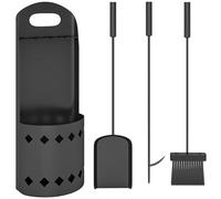 Outsunny Ensemble serviteur de cheminée 4 pièces en métal, ensemble d'outils de cheminée avec balai, pelle, tisonnier et support, noir