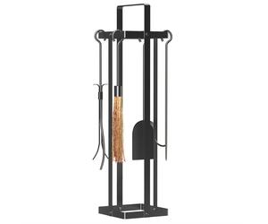 Outsunny Ensemble serviteur de cheminée 5 pièces, accessoires de cheminée, balai-brosse pelle pince tisonnier support métal noir
