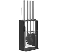 Outsunny Ensemble serviteur de cheminée 5 pièces en métal, ensemble d'outils de cheminée avec balai, pelle, tisonnier, paire de pinces et support, noir