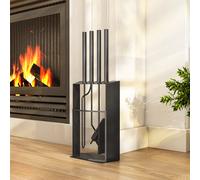 Outsunny Ensemble serviteur de cheminée 5 pièces métal avec balai, pelle, tisonnier, paire de pinces et support 28x13x59,5cm noir